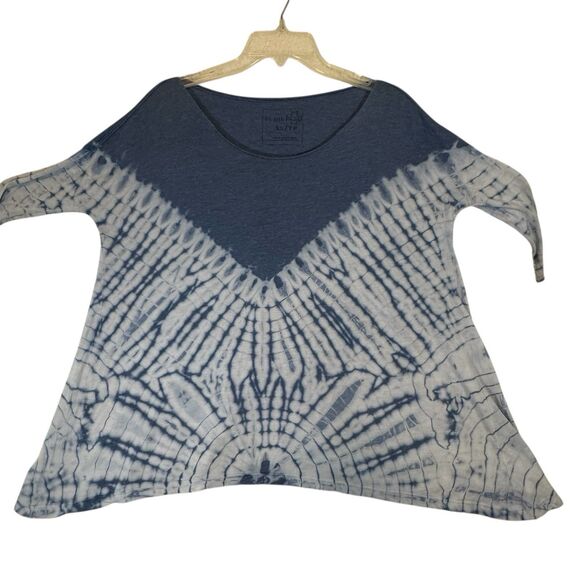 FREE PEOPLE Sz XS LA LIVIN COASTAL 3/4 SLEEVE JERSEY TEE TYE DYE INDIGO Batwing - Picture 6 of 11